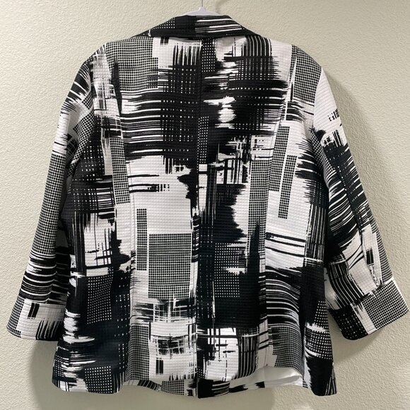 LAURA MAX "Falcon" 3/4 Sleeve Abstract Geo Hook & Eye Closure Blazer Blk/Wht  XL - Picture 3 of 10